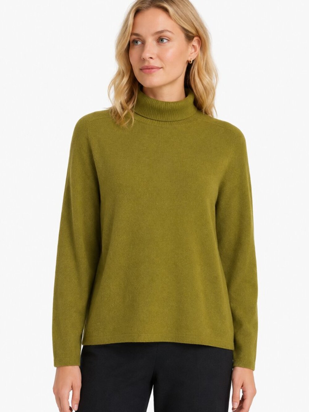 NWT Eileen Fisher Olive Green 100% Cashmere Turtleneck Sweater L